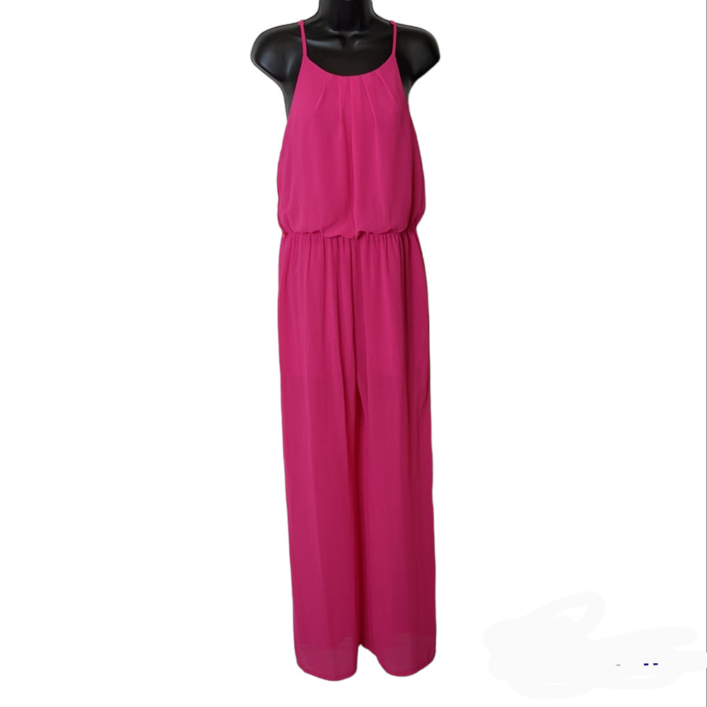 Ya Los Angeles Hot Pink Halter Jumper Romper with Keyhole Back Size Large